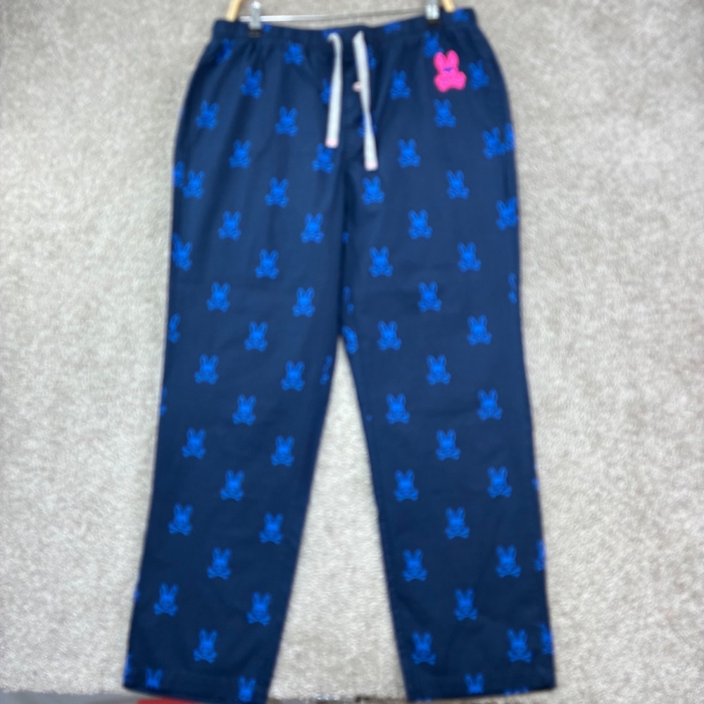 Psycho Bunny Pajama Pants Size XL Navy Blue Cotton Skull Logo Lounge Streetwear